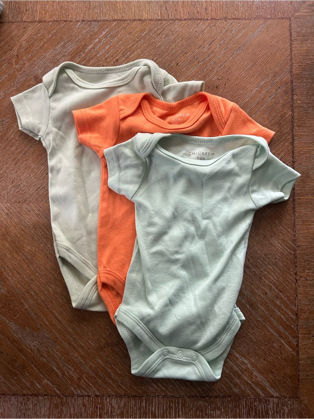 chick pea Short-Sleeve One-Piece Bodysuit Trio in Orange and Green Tones